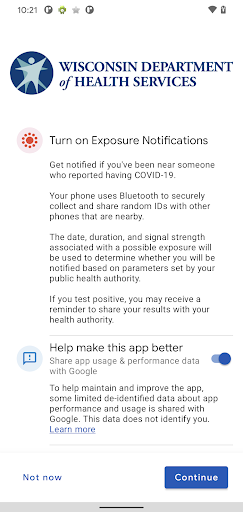 WI Exposure Notification screenshot for Android