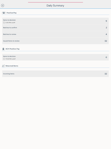 Screenshot of Zions Bank Positive Pay