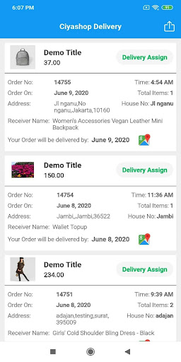 Android application Ciyashop Delivery Boy screenshort