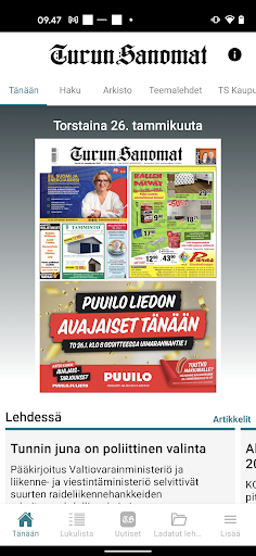 Android application Turun Sanomat näköislehti screenshort