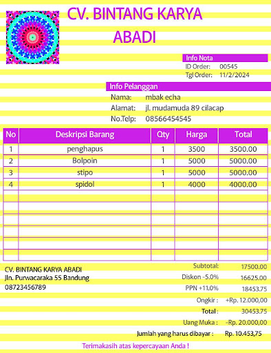 Nota Transaksi Penjualan Screen 2