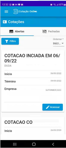 Android application Cotação Online screenshort
