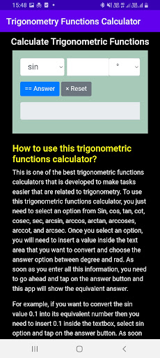 Trigonometry Functions Calc Screen 2