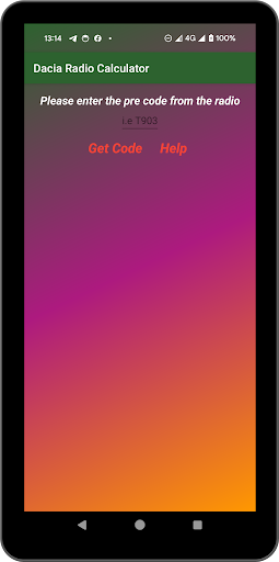 Android application Dacia radio code calculator screenshort