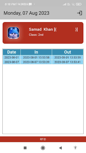 Android application RFID Attendance screenshort