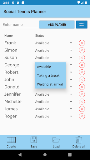 Social Tennis Planner Screen 2