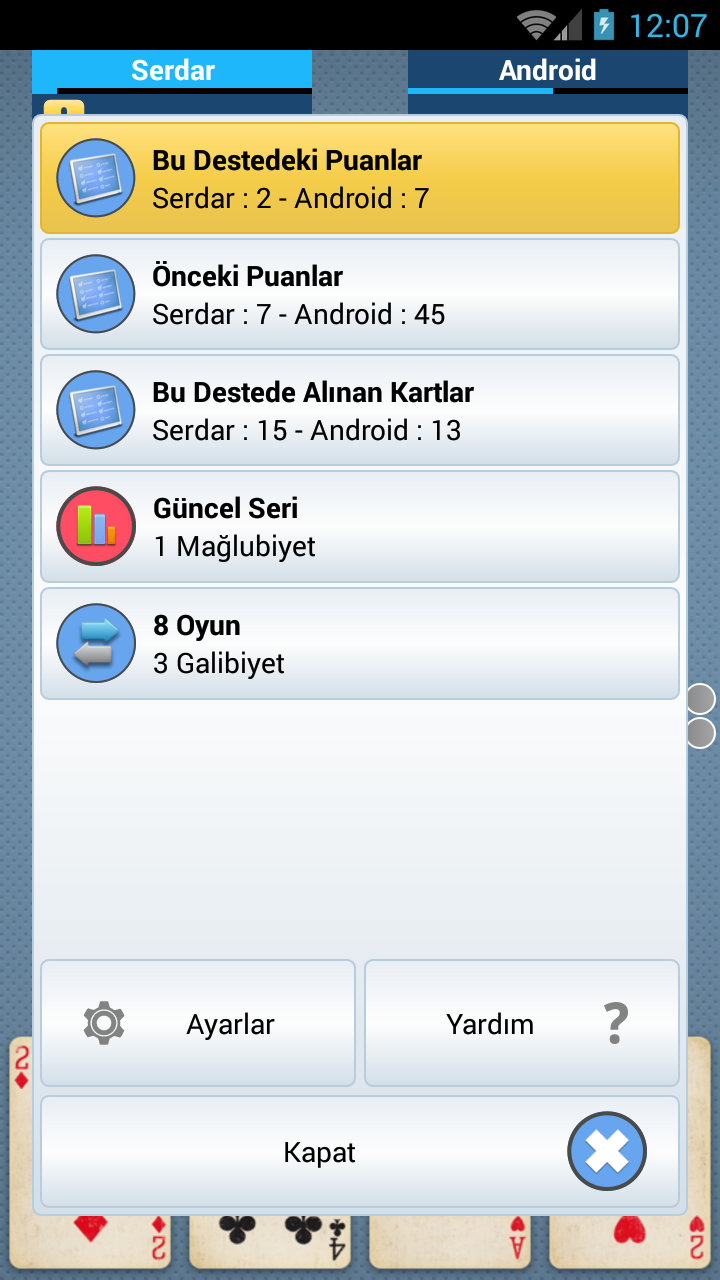 Android application Pişti screenshort