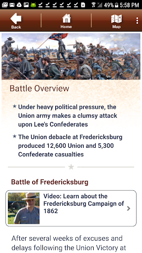 Fredericksburg Battle App Screen 2