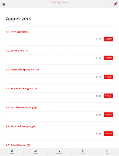 China City Tampa Online Ordering