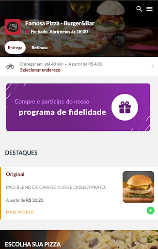 Android application Famosa Pizza. screenshort