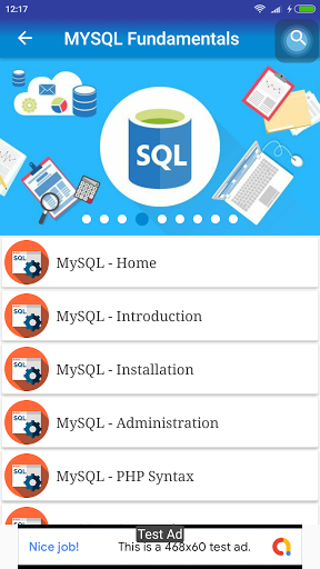 Android application SQL Tutorials for Beginners screenshort