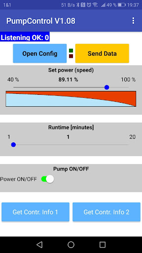 Android application PumpControl screenshort
