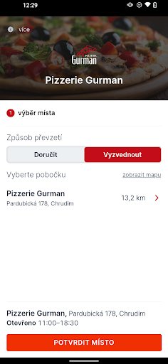 Android application Pizzerie Gurman Chrudim screenshort