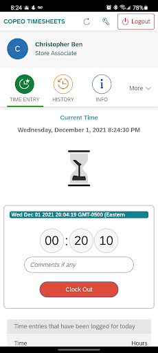 Android application Copeo Time Submission - Kiosk screenshort