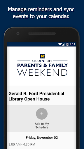 Android application U-M Parents & Family Weekend screenshort