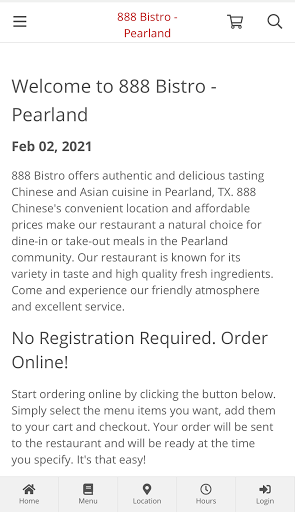 Android application 888 Bistro - Pearland Ordering screenshort