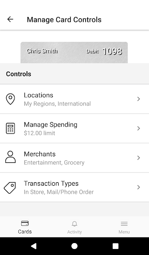 Bar Harbor Card Controls Screen 3