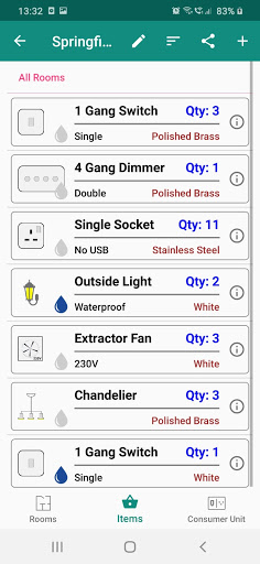 Android application Electrical Listbuilder screenshort