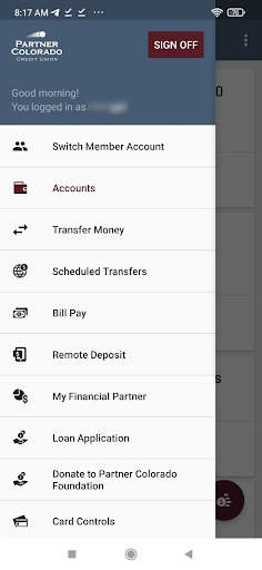 Android application Partner CO CU Mobile Banking screenshort