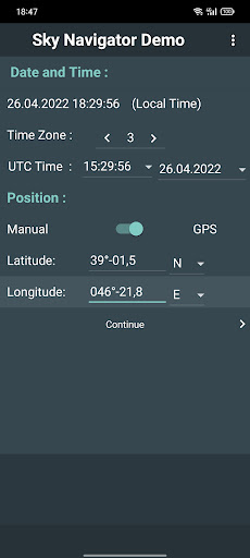 Android application Sky Navigator Demo screenshort