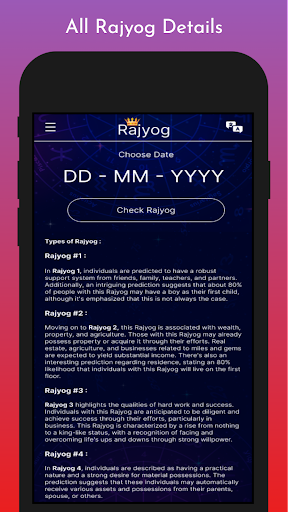 Numerology - Find Rajyog - DOB Screen 3