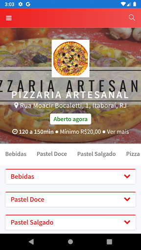Android application Pizzaria Artesanal screenshort