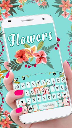 Android application Cyan Flowers Keyboard Theme screenshort
