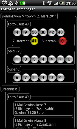 Lottery numbers manager Screen 2
