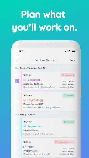 Shovel - Study Planner Screen 2