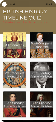 Android application British History Timeline Quiz screenshort