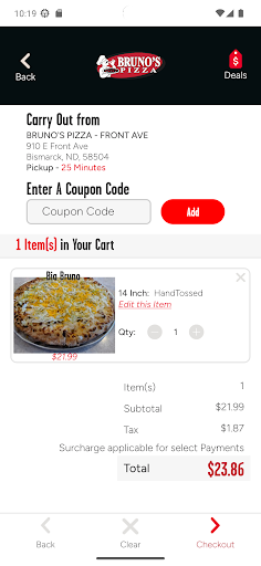 Screenshot of Bruno’s Pizza