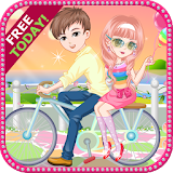 Bicycle trip with love icon