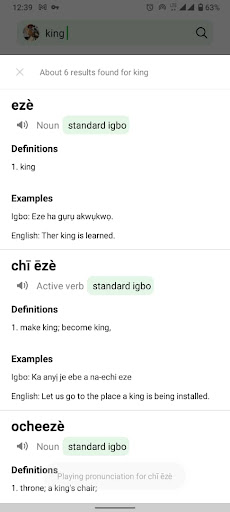 Igbo Dictionary (Online) Screen 2