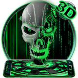 Neon Green tech Skull 3D Theme icon
