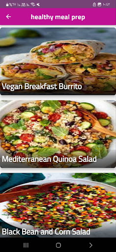 Android application healthy meal prep screenshort