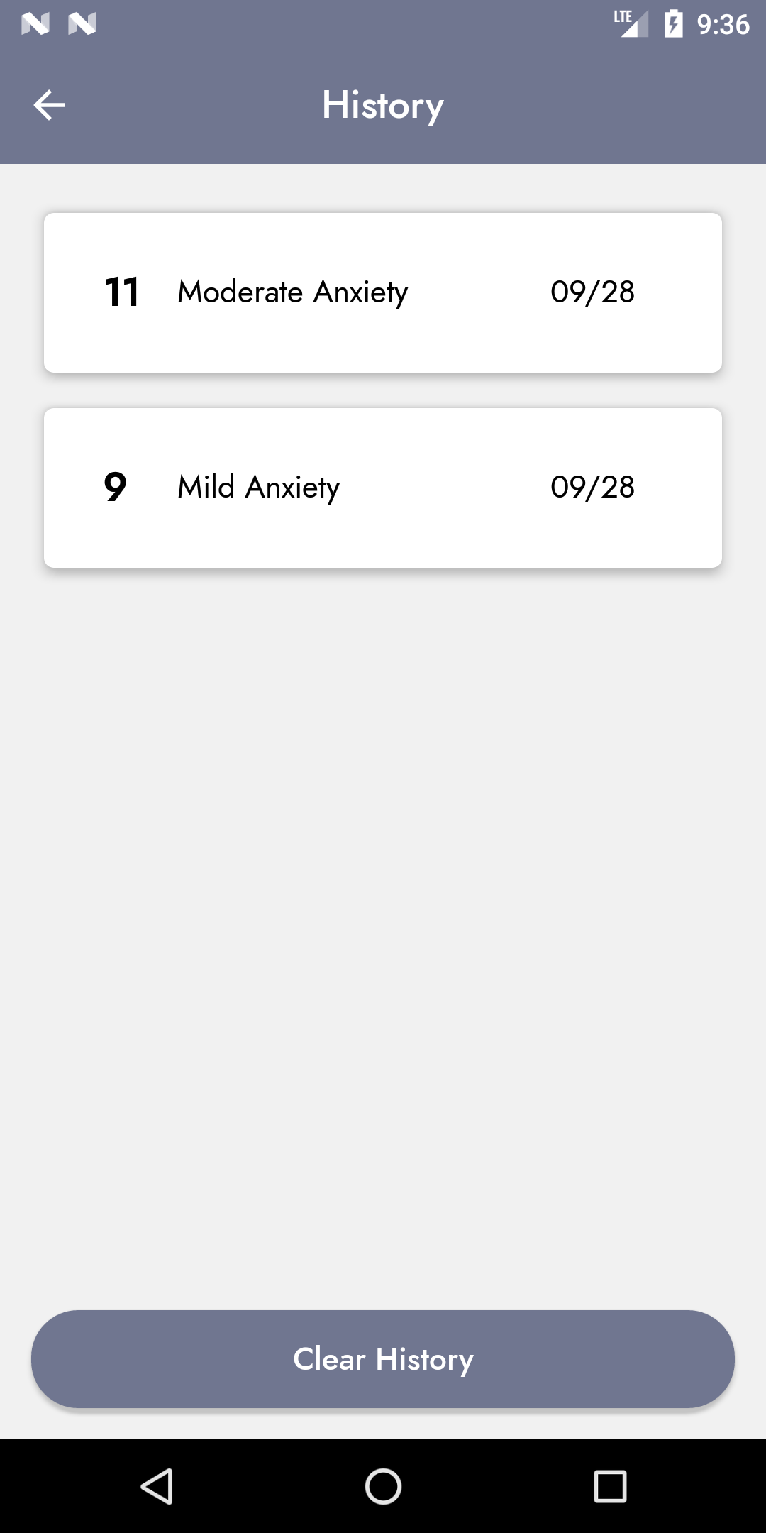 Android application Anxiety Test screenshort