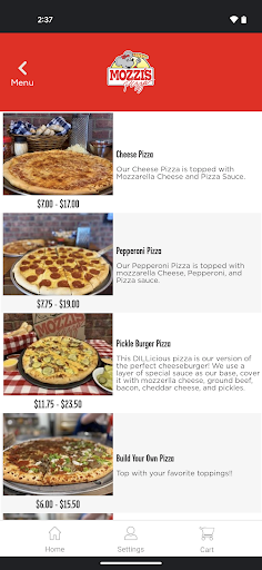 Screenshot of Mozzi's Pizza