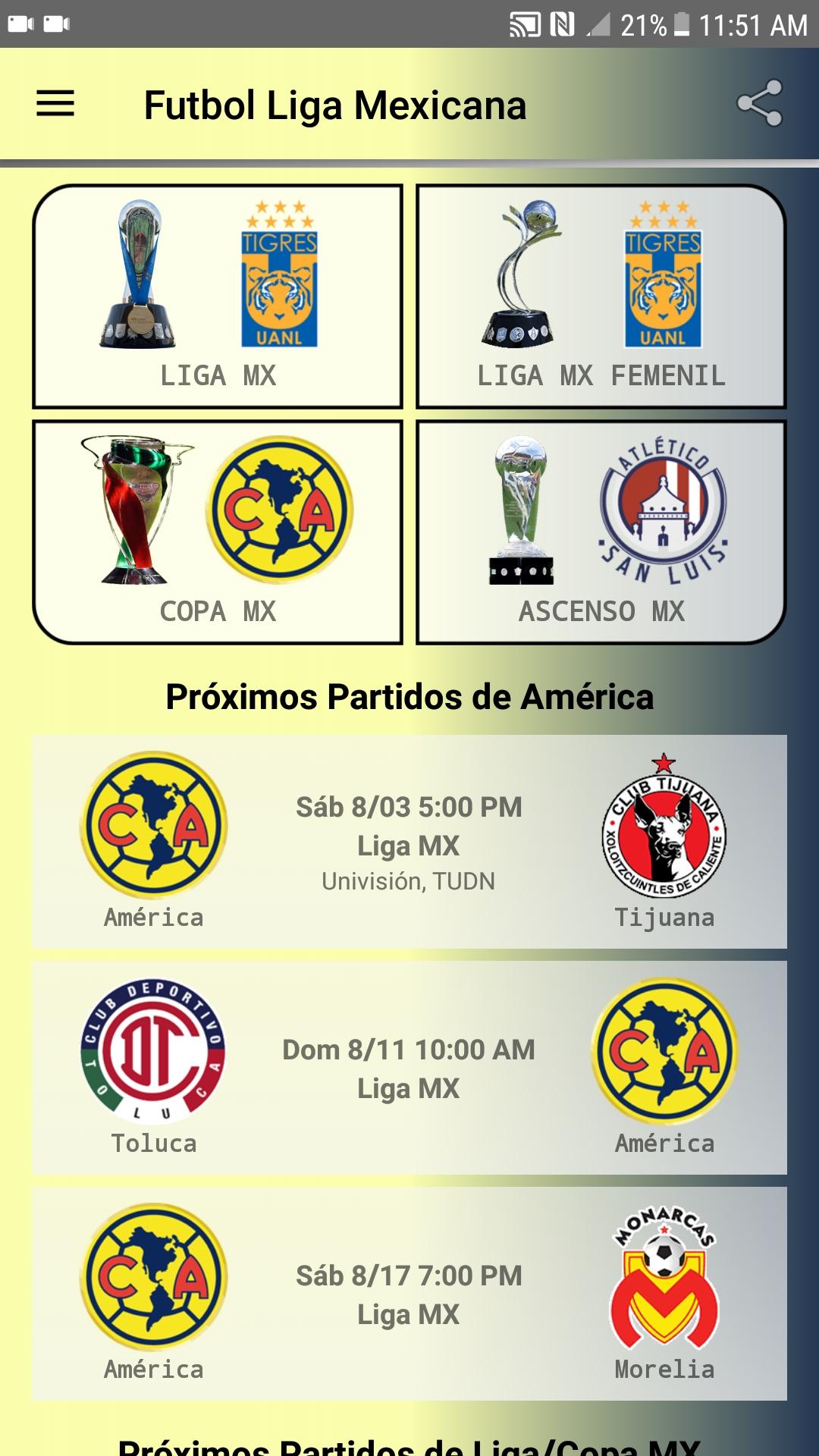 Android application Soccer Mexican League screenshort