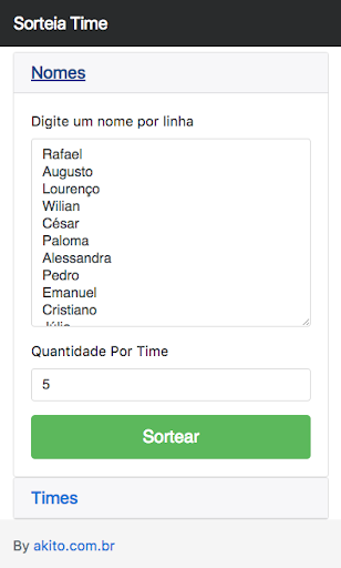 Android application Sorteia Time screenshort