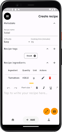 Personal recipe book Screen 3