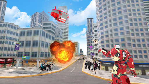 Android application Aero Bus Robot Flying Game screenshort