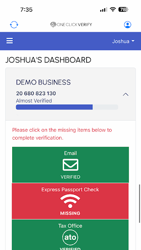 One Click Verify Screen 2