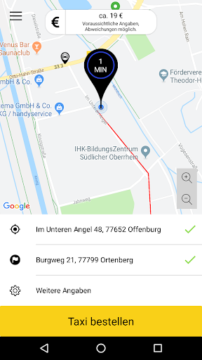 Android application Taxi Nowak - Offenburg screenshort