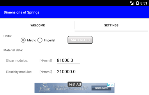 Android application Dimensions of Springs screenshort