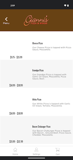 Screenshot of Gianni's Pizza & Wings