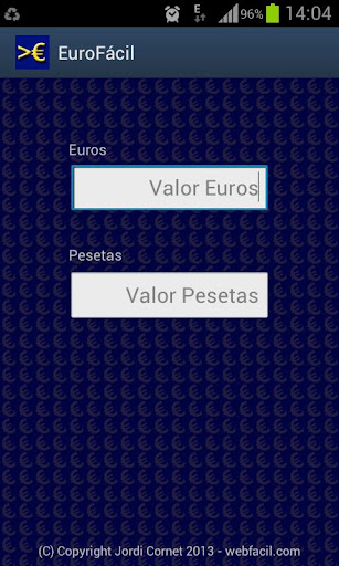 Android application EuroFacil - de Euros a Pesetas screenshort