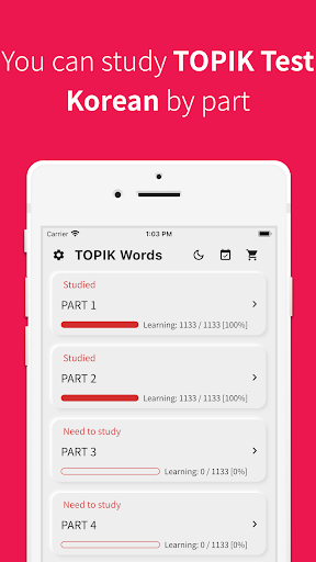 Android application Korean vocabulary, TOPIK words screenshort