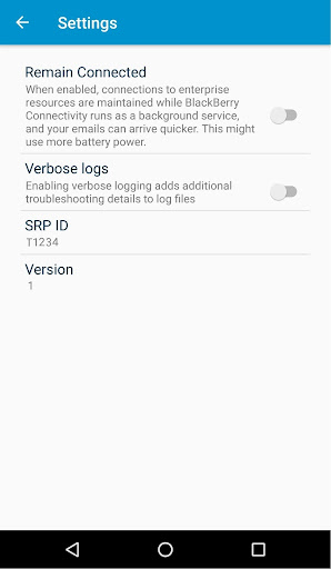BlackBerry Connectivity Screen 2