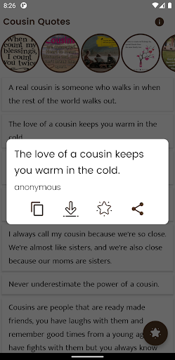 Android application Cousin Quotes and Sayings screenshort