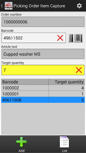 COSYS Picking Solution Screen 3
